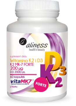 Naturalna Witamina K2 FORTE MK-7 200 µg z Natto + D3 60 kapsułek